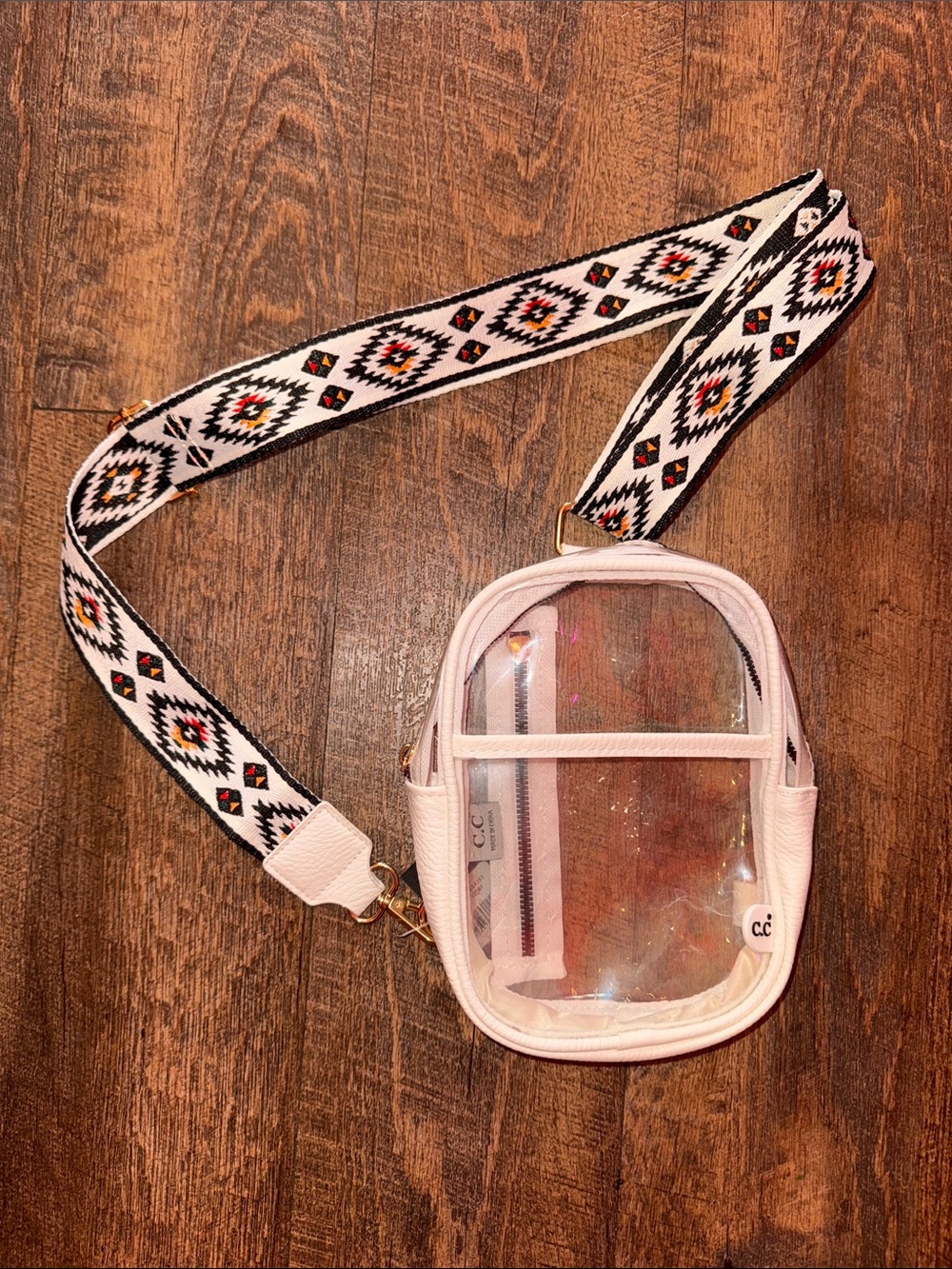 Clear Crossbody Festival Bag with Aztec Strap